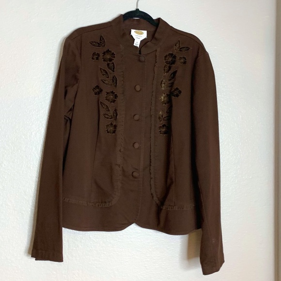 Talbots Womens Sz 18 Brown Blazer Jacket Coat Button Up Fabric Buttons Floral em - Picture 1 of 6